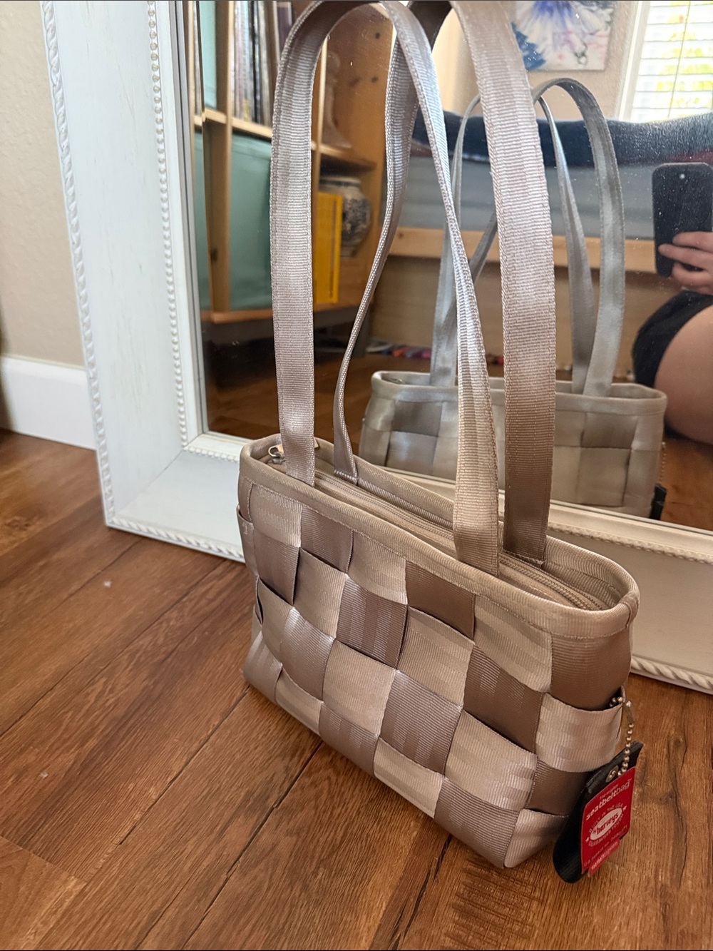 Harveys Woven Satin Tote in Champagne Taupe